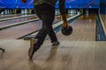 Man playing bowling seen from the back Royalty Free Stock Photo