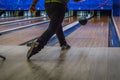 Man playing bowling seen from the back Royalty Free Stock Photo