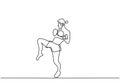 Man playing boxing continuous one line drawing isolated on white background. Professional young boxer man doing stretching before