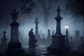 man, playing chess with ghostly figure in dark and misty graveyard