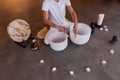 Man playing crystal bowl healing music