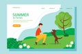 Man playing with the dog in the Park. Conceptual illustration of outdoor recreation, active pastime. Summer vector