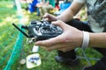 Man playing with the drone