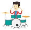 Man playing on drum kit vector illustration.