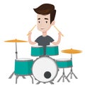 Man playing on drum kit vector illustration.