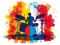 A man playing drums on a colorful background Royalty Free Stock Photo