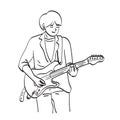 Man Playing Electric Guitar Illustration Vector Hand Drawn Isolated On White Background Line Art