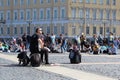 Man playing electrical guitar in black and yellow Royalty Free Stock Photo