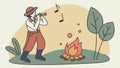 Man playing a flute by a campfire in a peaceful forest. Camping, music, nature. vector design Generative AI Royalty Free Stock Photo