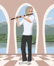 Man playing flute at romantic hall Royalty Free Stock Photo