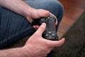 Man playing, focus on game controller Royalty Free Stock Photo