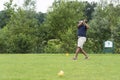 Man playing golf on golftrack