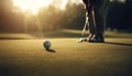 Man playing golf on grass at sunset generated by AI Royalty Free Stock Photo