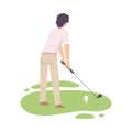 Man Playing Golf, Male Golfer Training with Golf Club on Course with Green Grass, View from Behind, Outdoor Sport or Royalty Free Stock Photo