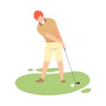 Man Playing Golf, Male Golfer Training with Golf Club on Course, Outdoor Sport or Hobby Vector Illustration Royalty Free Stock Photo