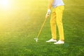 Man playing golf in park. Space for design Royalty Free Stock Photo