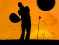 Man playing golf under the sunset Royalty Free Stock Photo