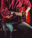 Man playing guitar. Close up hand playing guitar. Musician playing guitar, live music. Electric guitar. Repetition of Royalty Free Stock Photo