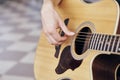 Man playing the guitar, close-up, hands Royalty Free Stock Photo