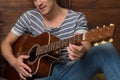 Man playing the guitar close-up Royalty Free Stock Photo