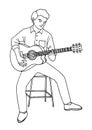 Man playing guitar hand drawn vector illustration