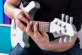 Man playing guitar his favourite song Royalty Free Stock Photo