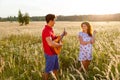 A man is playing the guitar for his woman Royalty Free Stock Photo