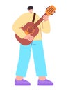 Man playing guitar music instrument guitarist alone flat colorful illustration young performance cartoon