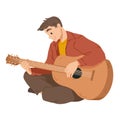 Man playing guitar. Musician. Musical performance. Vector