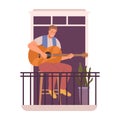 Man playing guitar sitting on balcony Royalty Free Stock Photo