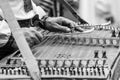 Man playing on gusli instrument. Gusli is an ancient traditional russian musical instrument. Gusli folk musical instrument in men