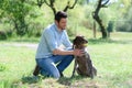 Man playing with dog Royalty Free Stock Photo