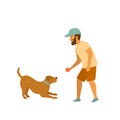 Man is playing with his pet dog fetching ball game Royalty Free Stock Photo