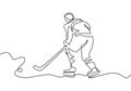 Man playing ice hockey sport. Continuous line drawing vector illustration. One hand drawn sketch design minimalism Royalty Free Stock Photo