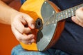 Man playing the mandolin. hands closeup