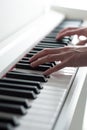 Man playing the piano. Piano keys close-up. Piano playing. Black and white keys. Electronic piano Royalty Free Stock Photo