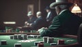 Man playing poker in a luxurious casino. Man in a suite. Playing poker. Generative AI.