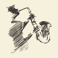 Man playing saxophone drawn vector sketch.