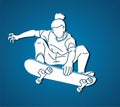 A Man Playing Skateboard Extreme Sport Skateboarder  Action Cartoon Graphic Vector Royalty Free Stock Photo