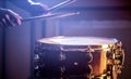 Man playing the snare drum on a beautiful colored background Royalty Free Stock Photo