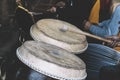 man is playing snare drum in low light background Royalty Free Stock Photo