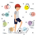 Man playing soccer with set icons