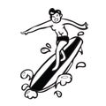 Man playing surf board BW Royalty Free Stock Photo