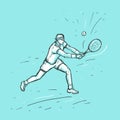 Man playing tennis with racquet and ball. Sketch vector hand drawn Illustration on blue background. Tennis player. Sport concept Royalty Free Stock Photo