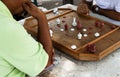 2 Man playing Thai chess on the table Royalty Free Stock Photo