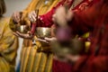 Man playing on a tibetian singing bowl Royalty Free Stock Photo