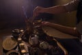 Man playing on tibetian singing bowl Royalty Free Stock Photo