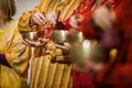 Man playing on a tibetian singing bowl