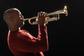 Man Playing Trumpet close-up side view Royalty Free Stock Photo