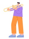 Man playing trumpet music instrument brass bugle alone drawing flat colorful illustration young performance cartoon Royalty Free Stock Photo